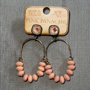 Pink Panache Gold-Tone Hoop Earrings with Soft Pink Beads and Iridescent Studs